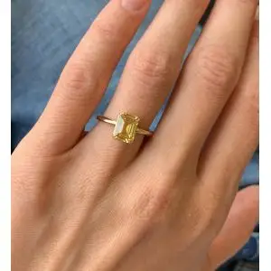 Anillo Zafiro amarillo talla esmeralda de 2 quilates Oro blanco - Photo 4